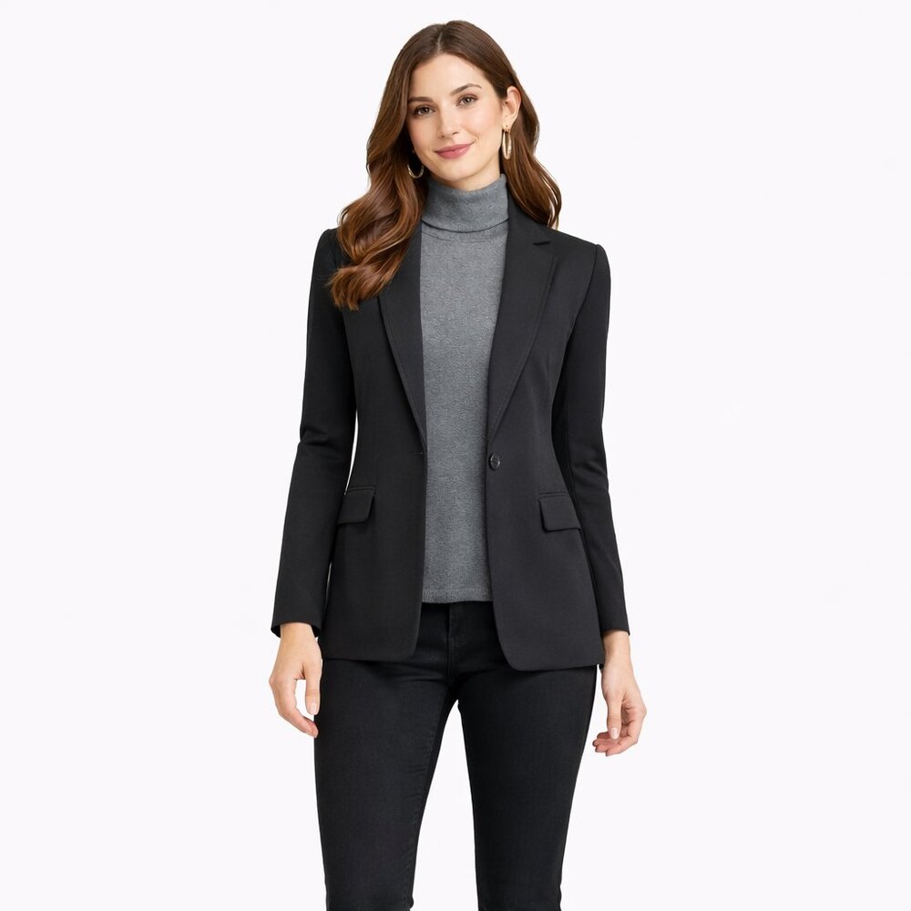 Calvin Klein Black Blazer Sz 8 + Gray Stretch Turtleneck Sz M 2pc Set